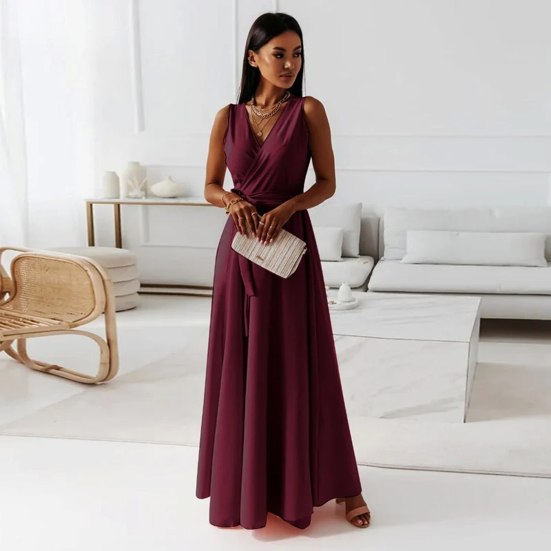 Damen-Maxikleid in Wickeloptik | ärmellose Ausführung