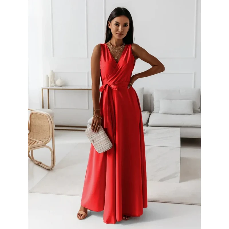 Damen-Maxikleid in Wickeloptik | ärmellose Ausführung