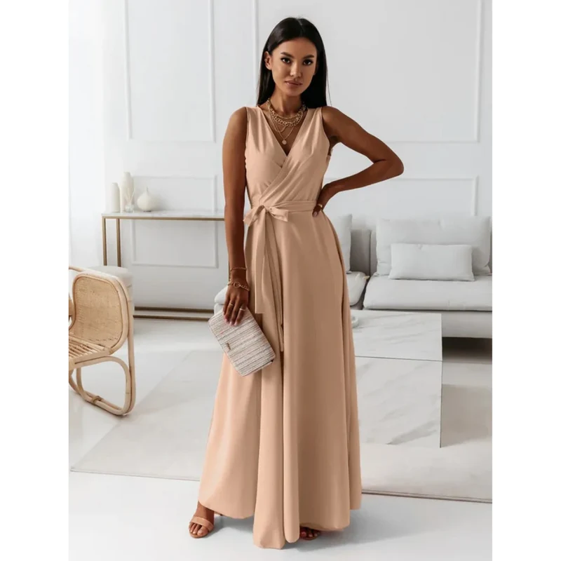 Damen-Maxikleid in Wickeloptik | ärmellose Ausführung