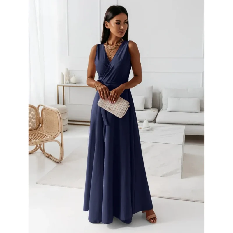 Damen-Maxikleid in Wickeloptik | ärmellose Ausführung
