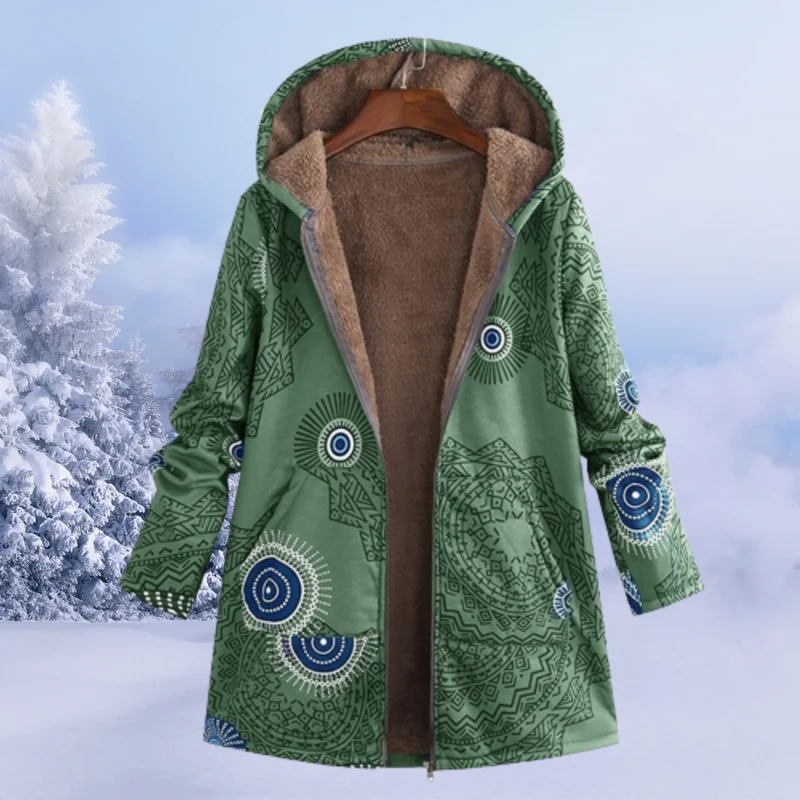 Damen-Winterjacke mit floralmuster | lange ausführung