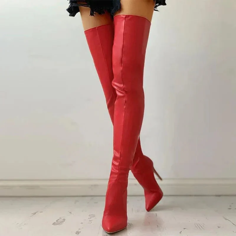 Damen-Overknee-Stiefel mit Absatz | spitze schuhform