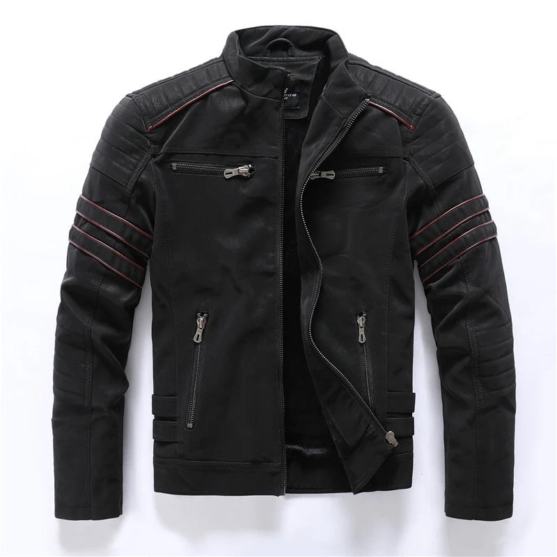 Herren-Motorradjacke mit cargoelementen | reißverschlussführung