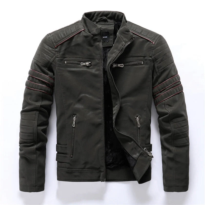 Herren-Motorradjacke mit cargoelementen | reißverschlussführung