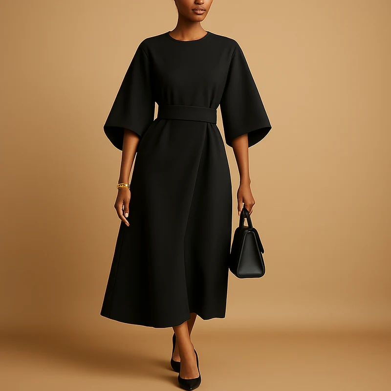 Damen Midikleid | Taillenbanddetail für den täglichen Gebrauch