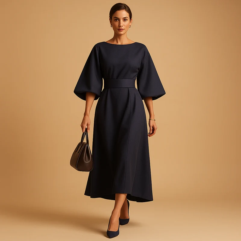 Damen Midikleid | Taillenbanddetail für den täglichen Gebrauch