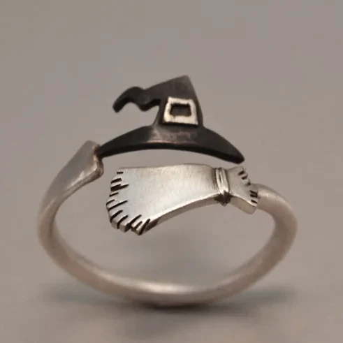 Verstellbarer Silber-Hexenhut-Ring