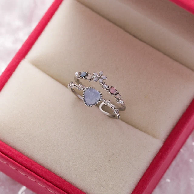 Verstellbarer Ring aus Silber mit Blaustein und Zirkonia