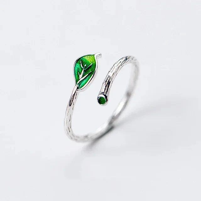 Grüner Blatt-Emaille-Ring