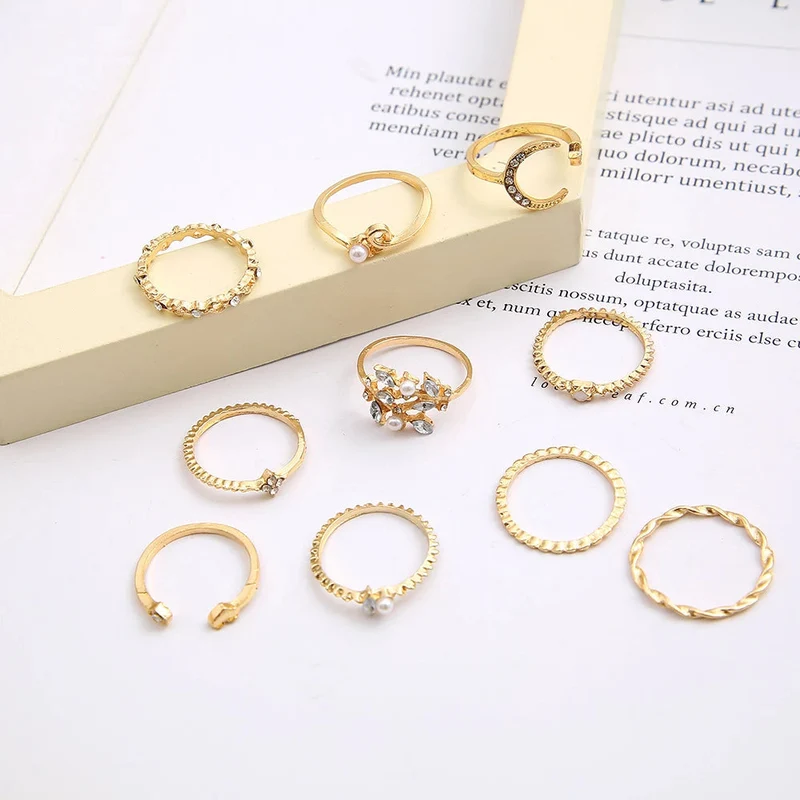 10er-Pack böhmische Silber- und vergoldete Ringe