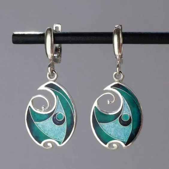 Vintage Blau Emaille Silber Ohrringe