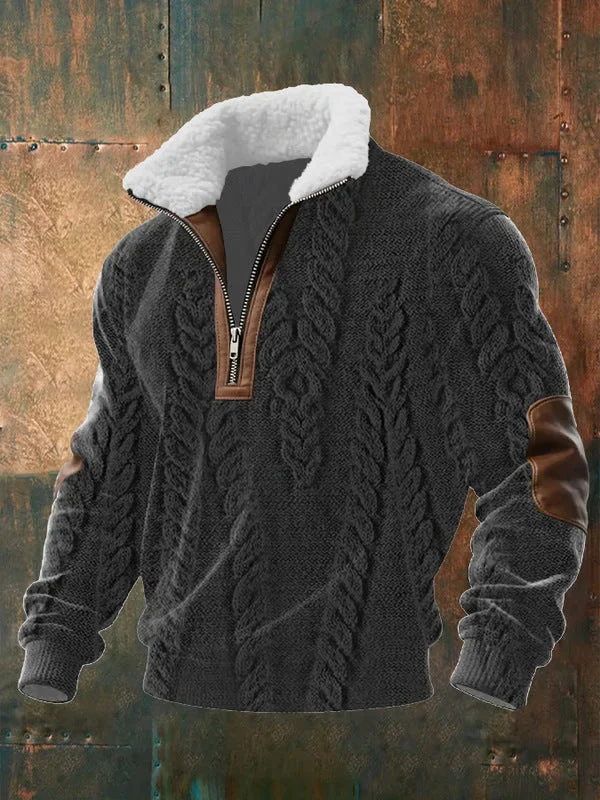 Oswin – Zip-Up Sweater mit hohem, fellbesetztem Kragen