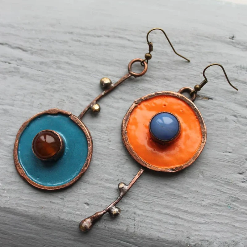 Vintage Handgemalte Emaille-Ohrringe