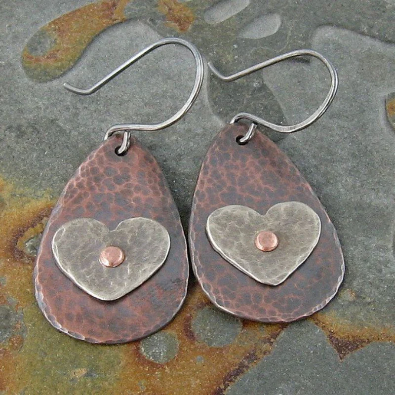 Vintage Bronze Silber Herz Ohrringe