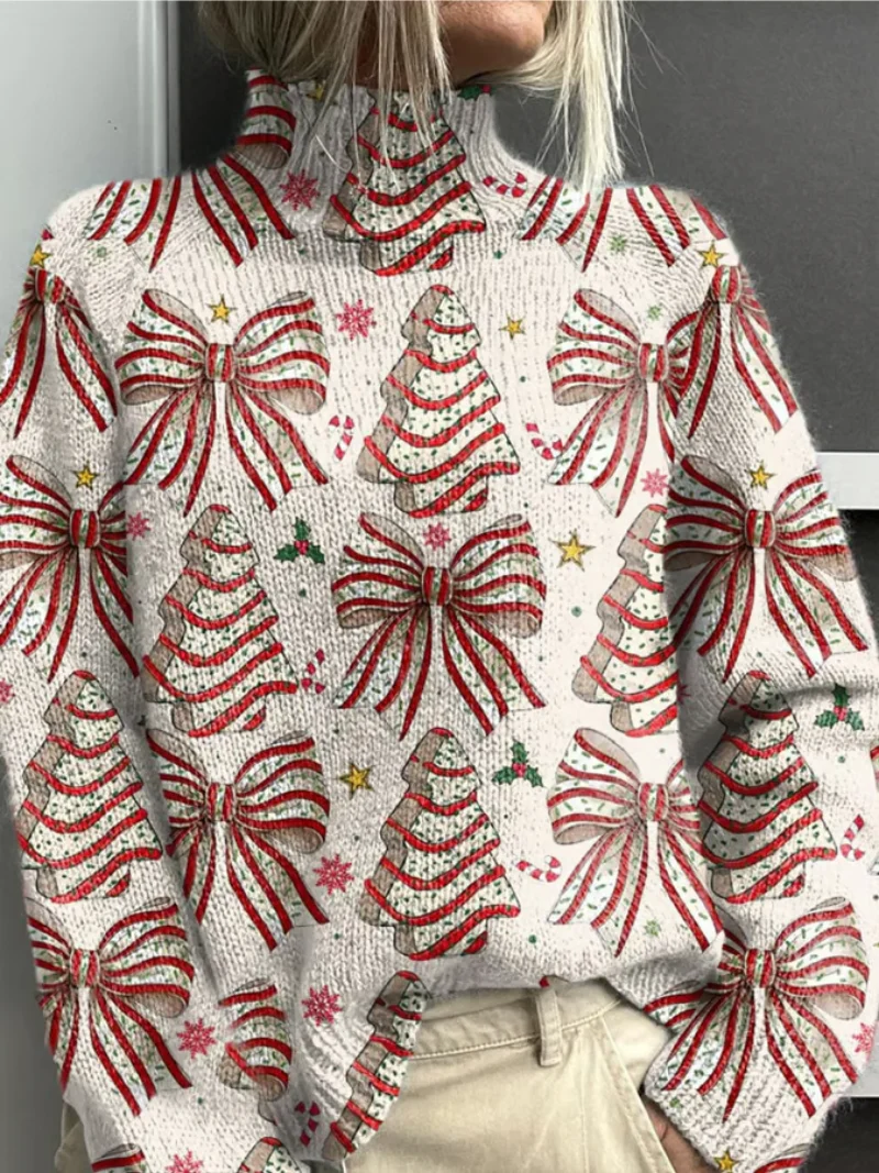 Mila - Weihnachtspullover mit Schleifen und Weihnachtsbäumen