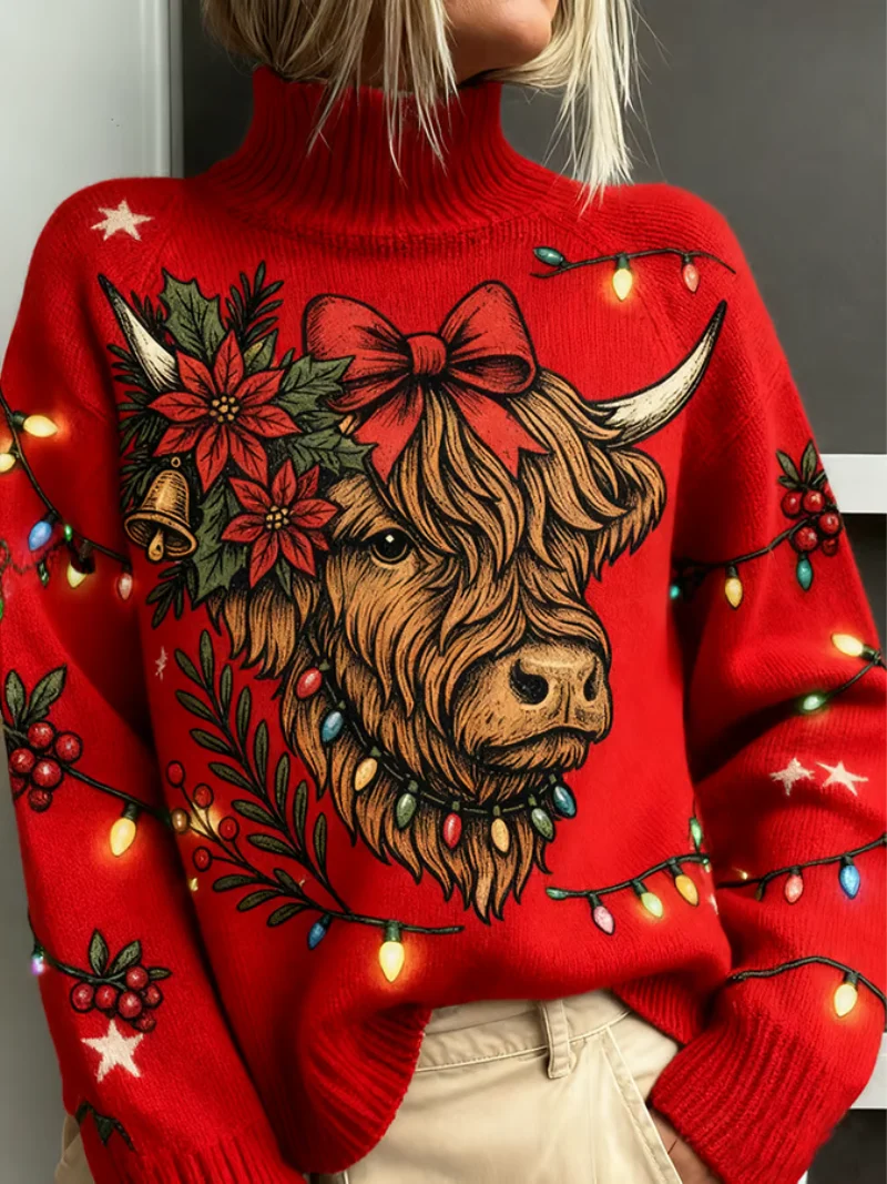 Nora - Weihnachts-Pullover mit Highlander-Druck