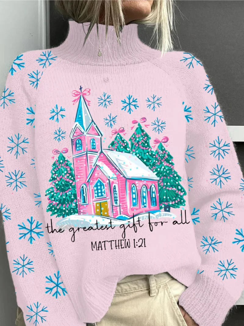 Lara - Weihnachts-Pullover mit Kirche und Schneeflocken