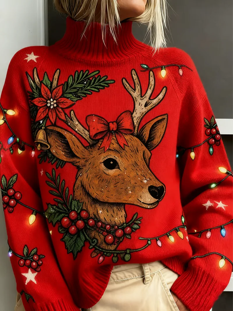 Elena - Weihnachtsstrickpullover mit Rehpunkten