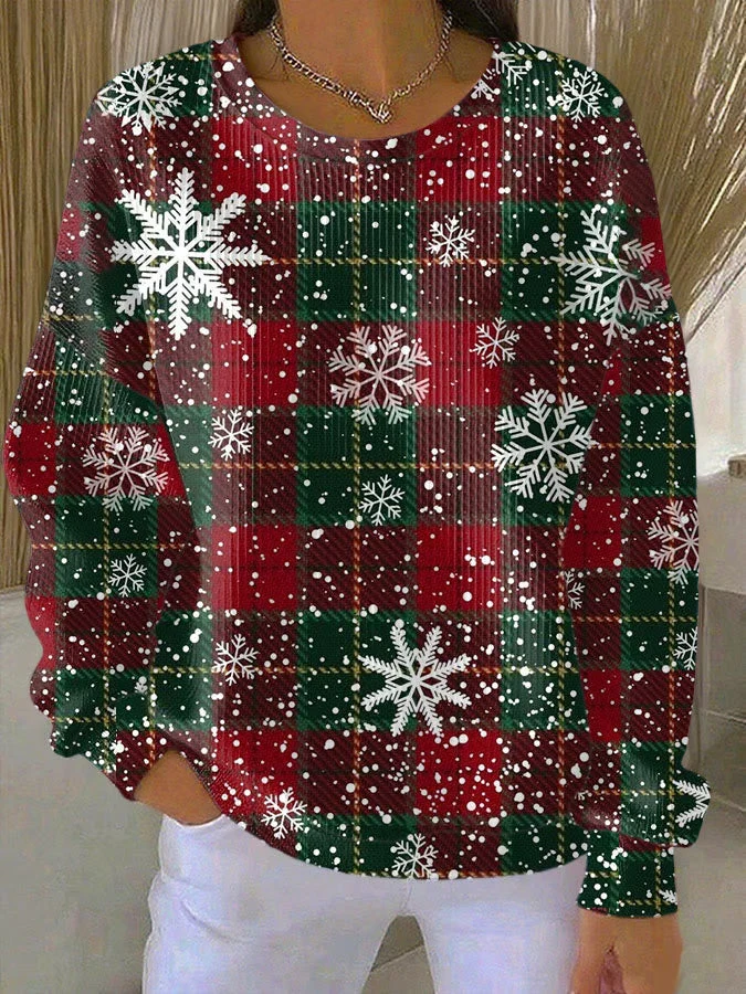 Sofie - Weihnachts-Pullover mit Karomuster und Schneeflocken