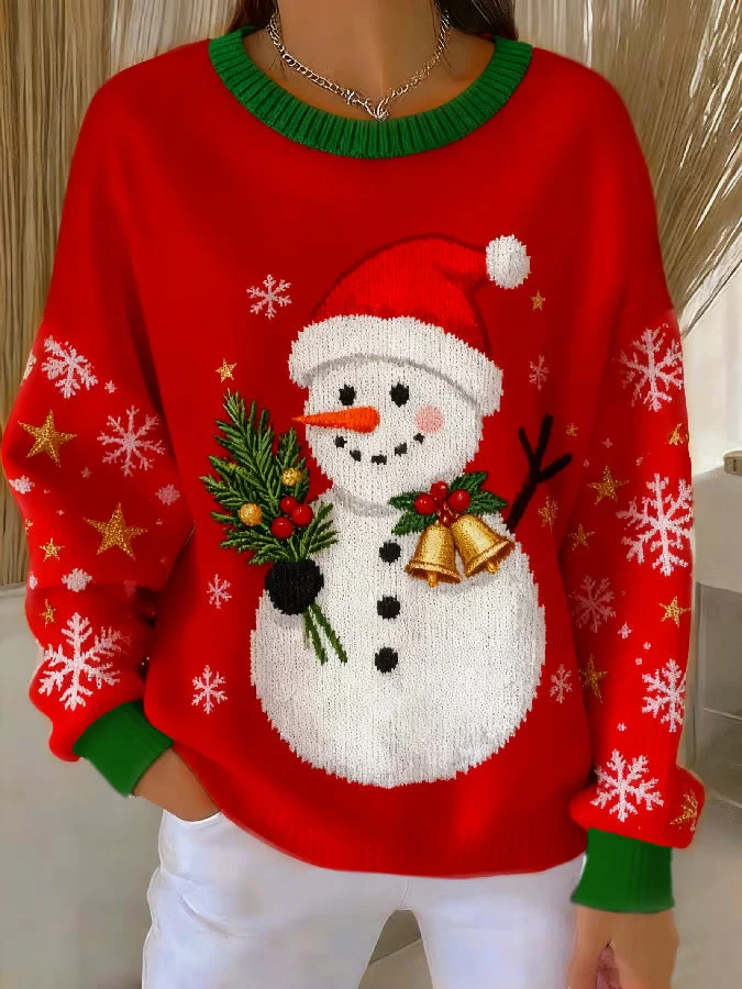 Tess - Weihnachts-Pullover mit Schneemann-Print
