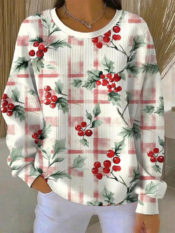 Ivy - Weihnachtsstrickpullover mit Beerenmuster