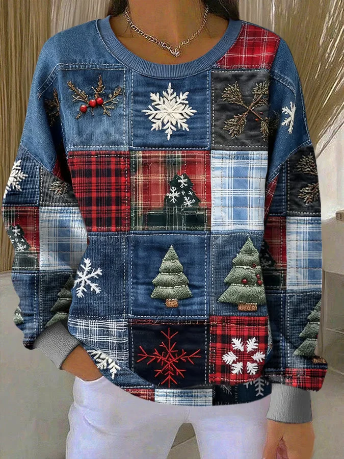 Nora - Weihnachts-Pullover mit Patchworkdruck