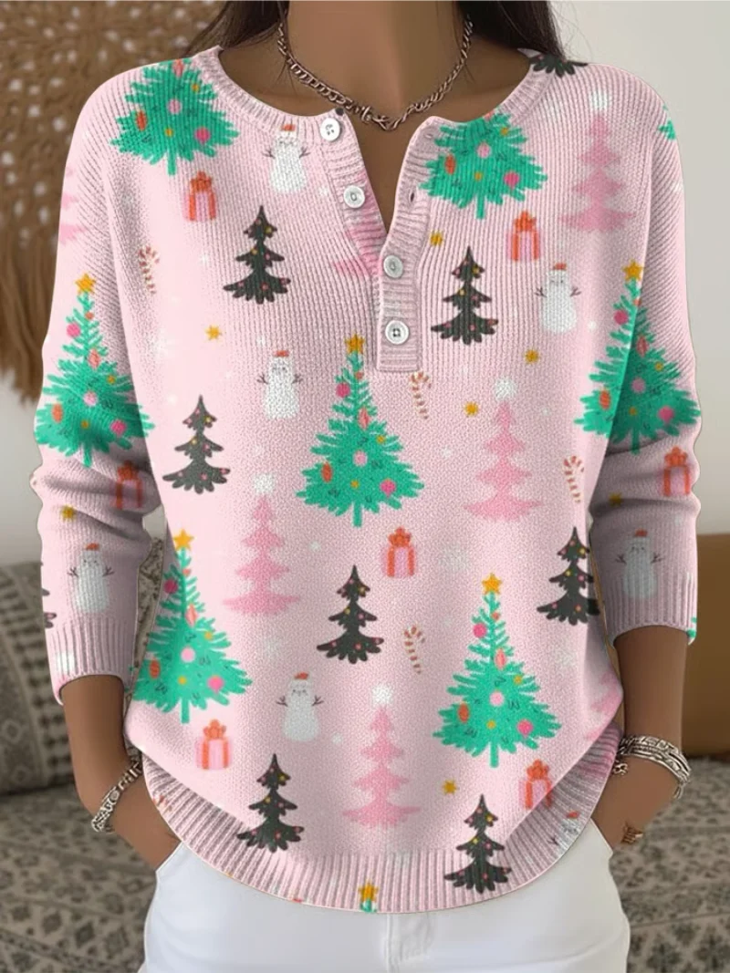 Clara - Weihnachtsstrickpullover mit Weihnachtsbaumdruck