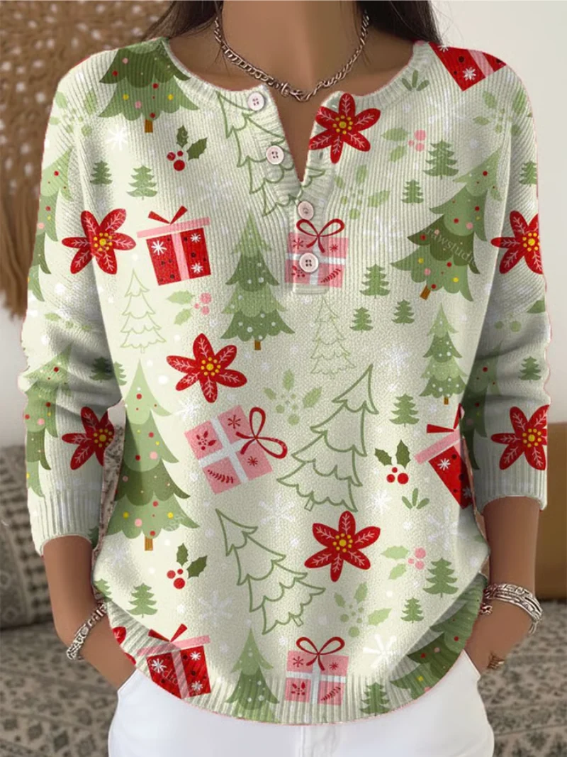 Sofia - Weihnachtspullover mit Geschenken und Tannenzapfen-Muster
