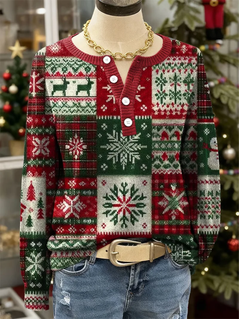 Sanne - Weihnachtsstrickpullover mit Rentieren und Schneeflocken