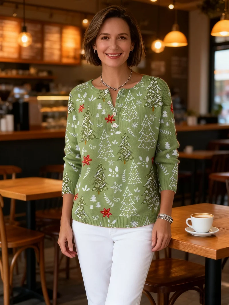 Sofie – Weihnachtsstrickpullover mit Knöpfen