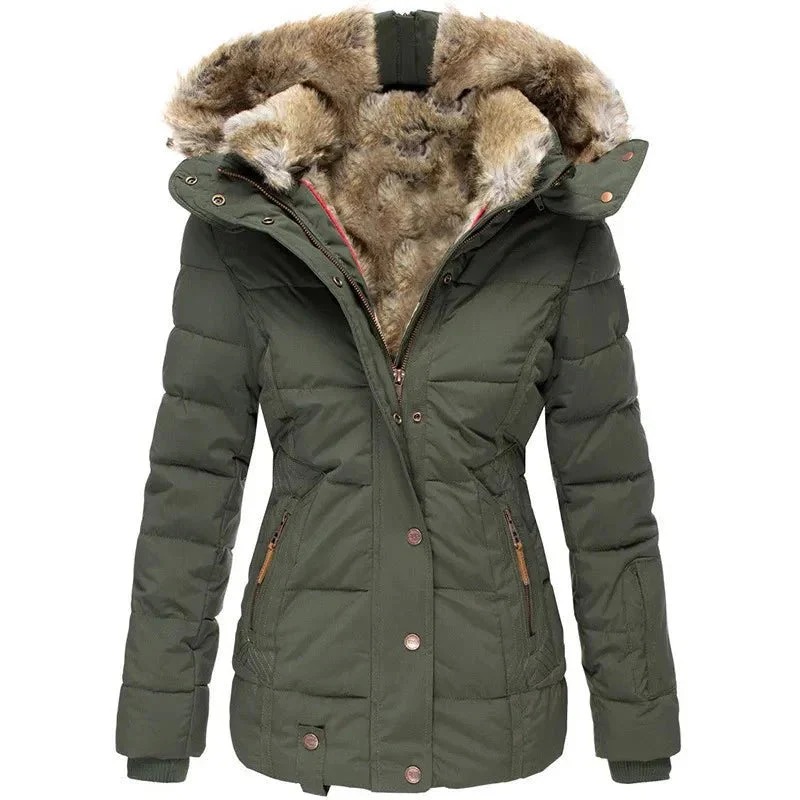 Elegante Damen Winterjacke mit Kunstfellkapuze