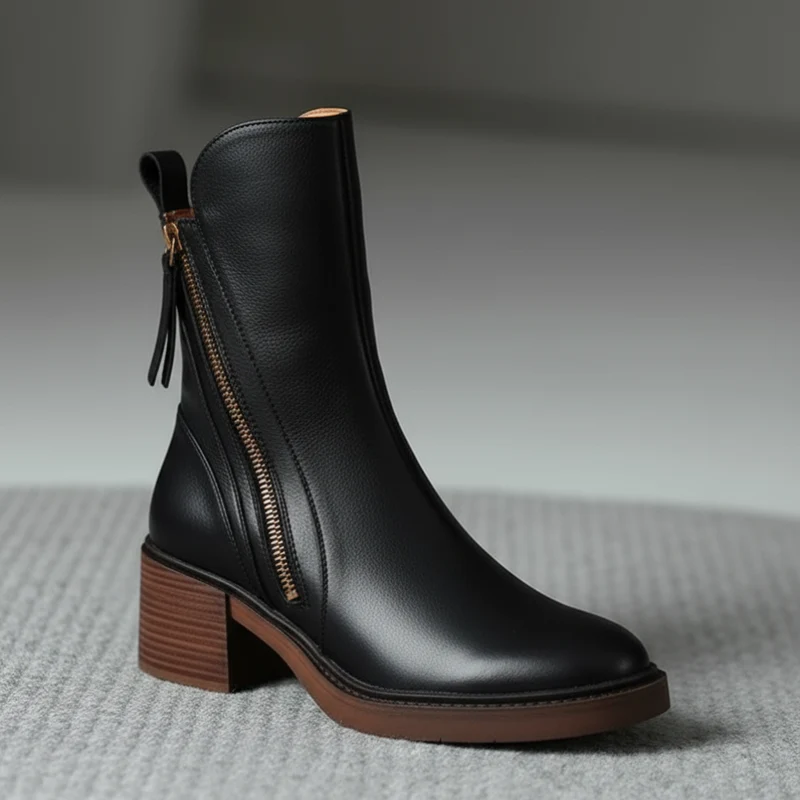 Valorine™ | Schwarze Lederstiefel mit bequemem Absatz, elegant und zeitlos