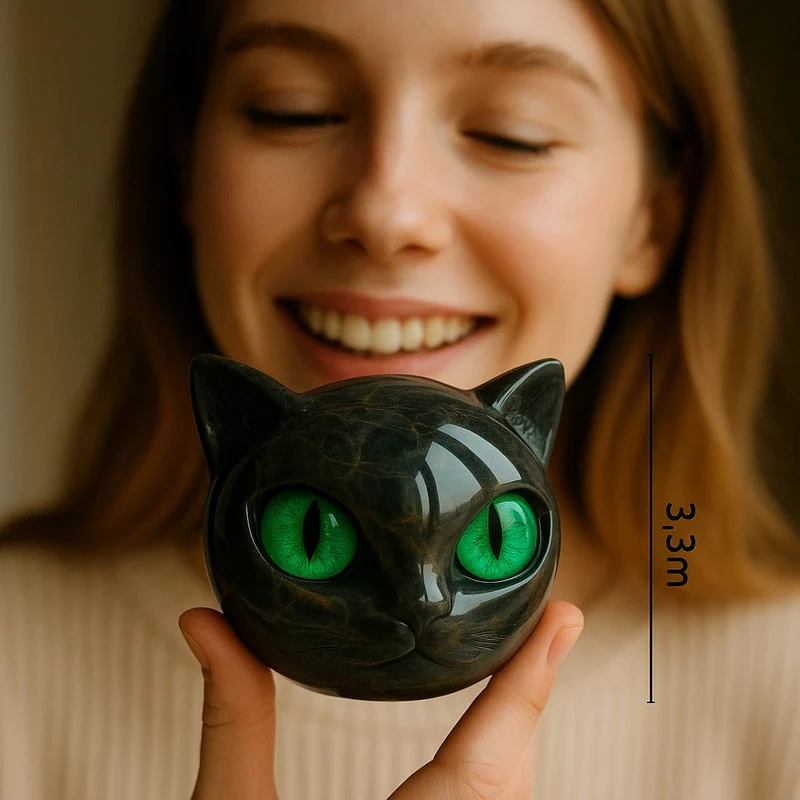 NyxCharm - Mystische Schwarze Katzenkopf Skulptur
