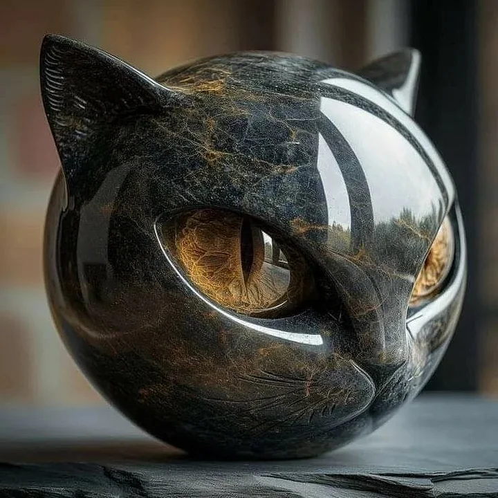 NyxCharm - Mystische Schwarze Katzenkopf Skulptur