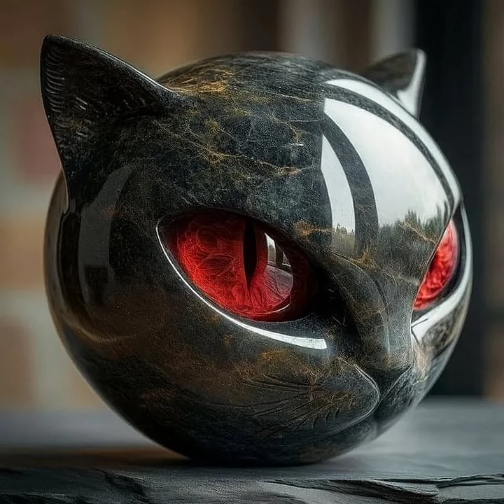 NyxCharm - Mystische Schwarze Katzenkopf Skulptur