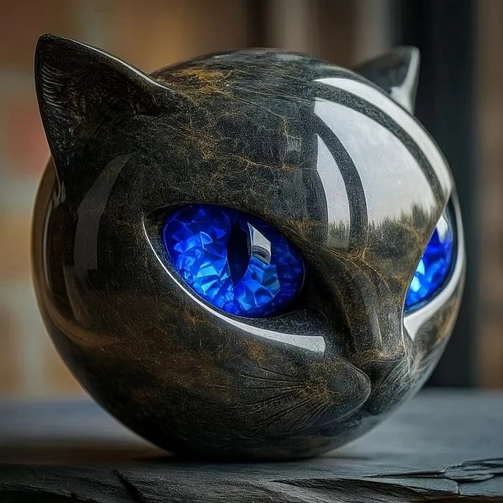 NyxCharm - Mystische Schwarze Katzenkopf Skulptur