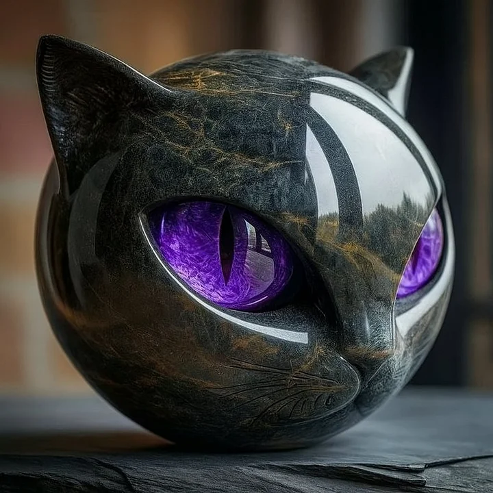 NyxCharm - Mystische Schwarze Katzenkopf Skulptur
