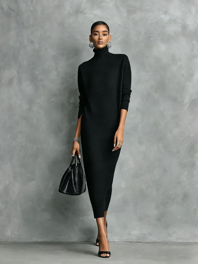 Ida | Damen Herbst Kleid Rollkragen Midi