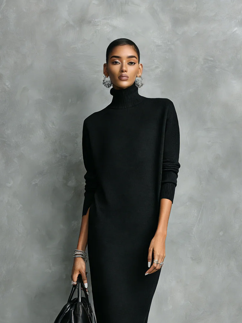 Ida | Damen Herbst Kleid Rollkragen Midi