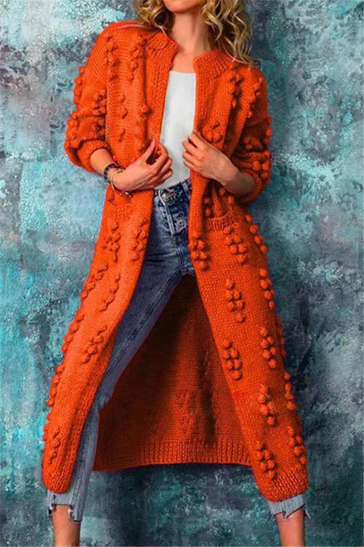 Luisa | Lange Damen Strickjacke im Norweger-Stil mit Pompons