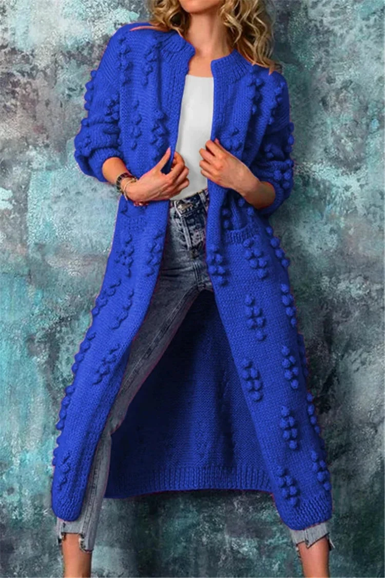 Luisa | Lange Damen Strickjacke im Norweger-Stil mit Pompons