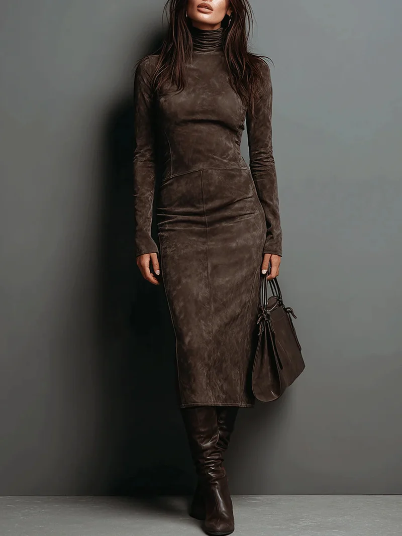 Helena | Damen Wildleder Herbstkleid in Midilänge