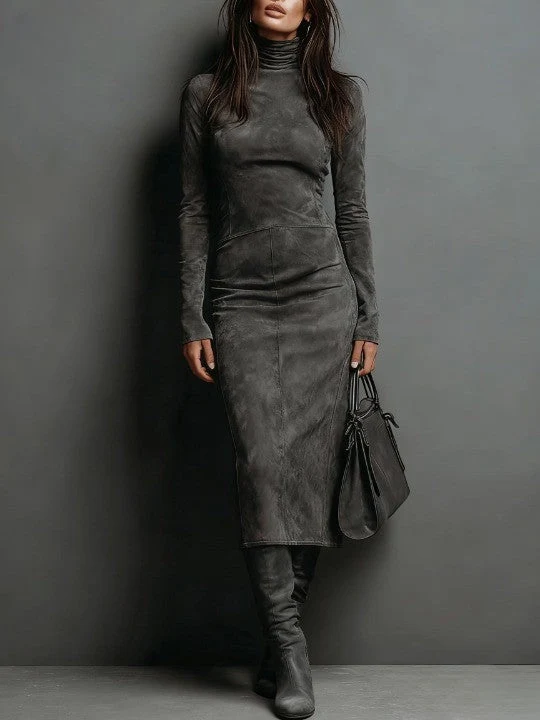 Helena | Damen Wildleder Herbstkleid in Midilänge