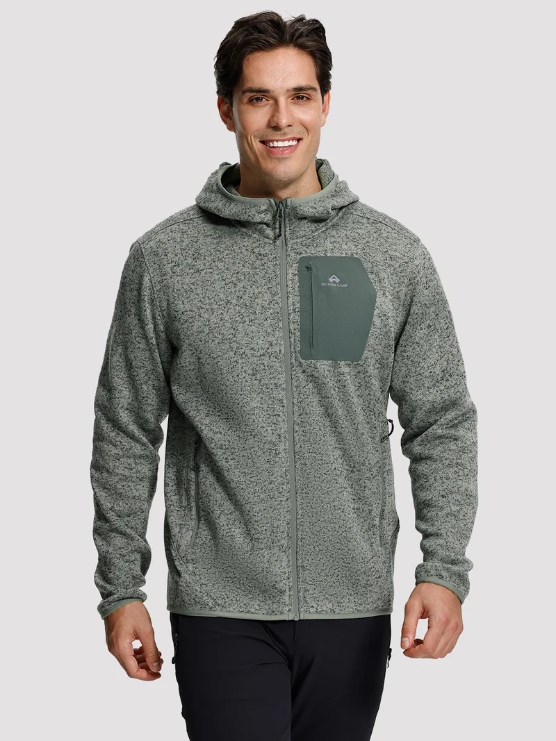 Men's 340g Knitted Fleece Full-Zip Hooded Jacket