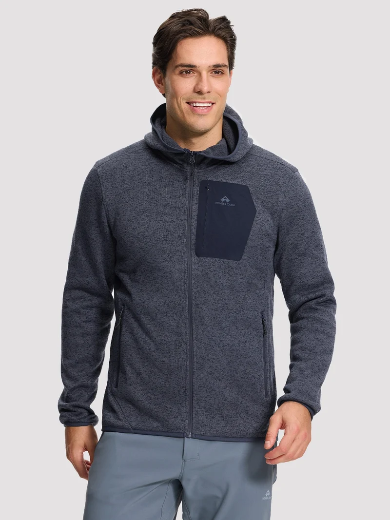 Men's 340g Knitted Fleece Full-Zip Hooded Jacket
