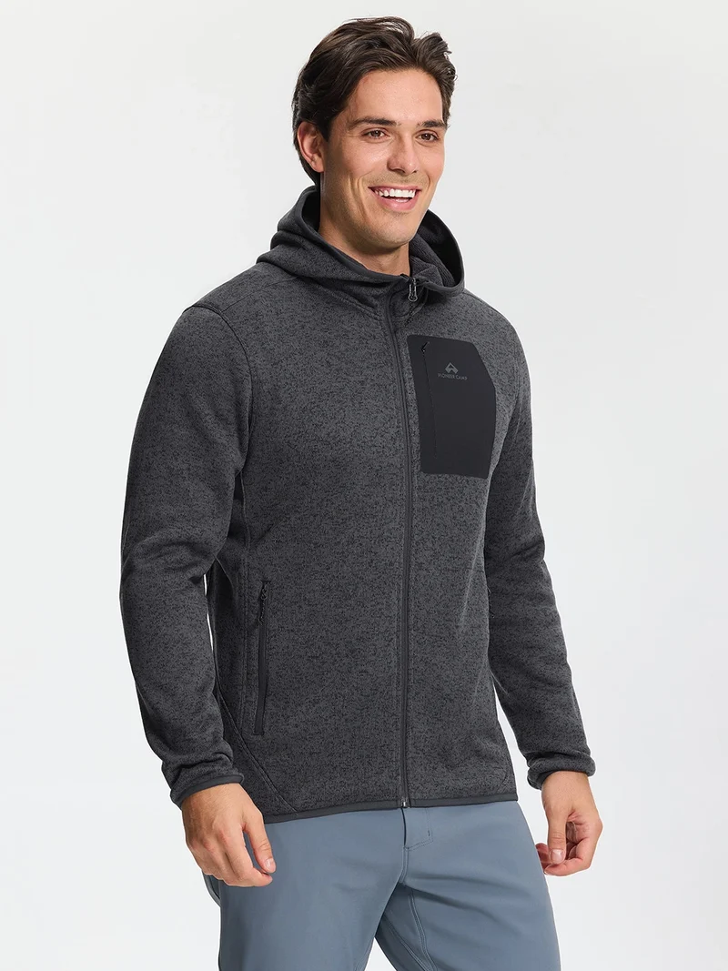 Men's 340g Knitted Fleece Full-Zip Hooded Jacket