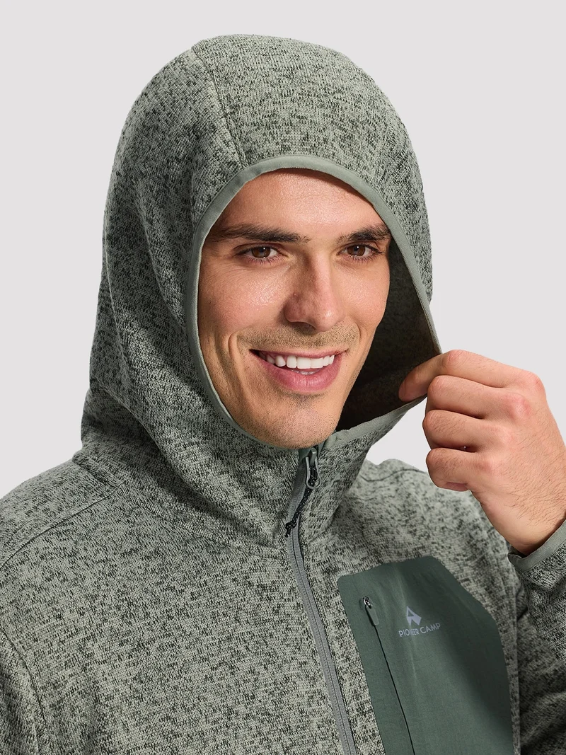 Men's 340g Knitted Fleece Full-Zip Hooded Jacket