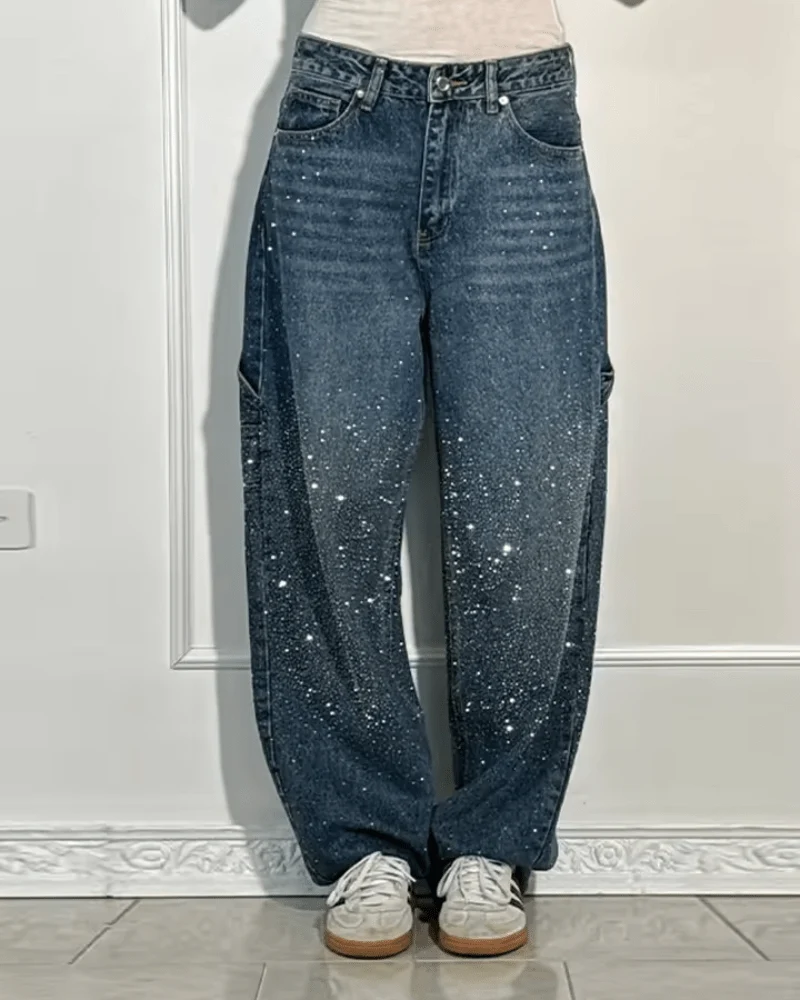 Klara | Damen Schlag-Jeans mit glänzendem Finish