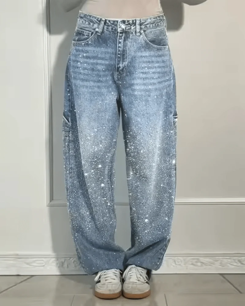 Klara | Damen Schlag-Jeans mit glänzendem Finish