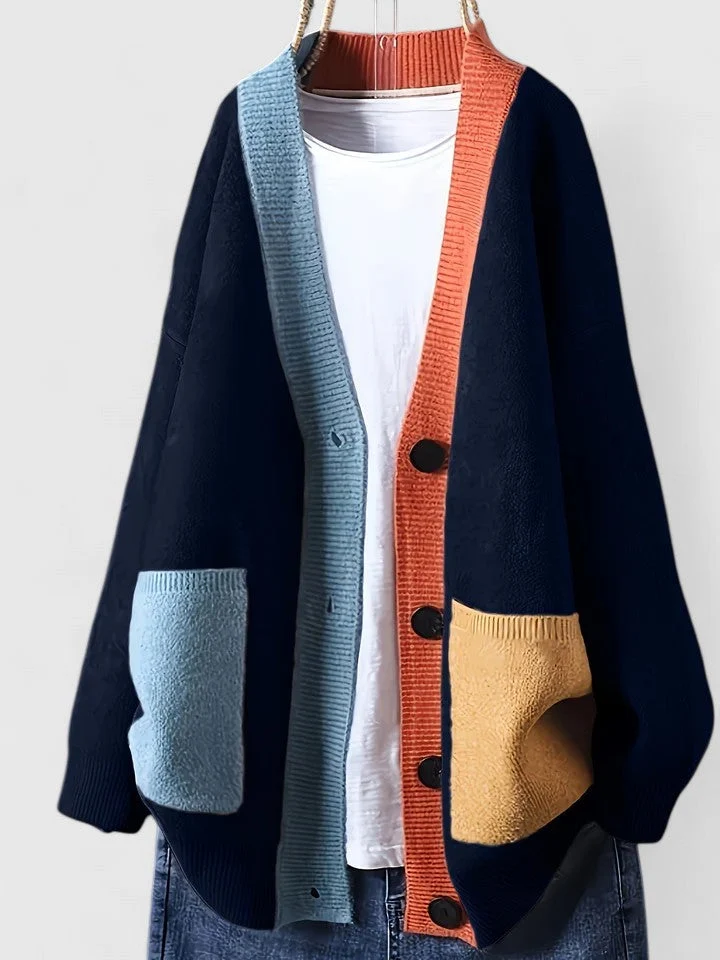 Theresa | Damen Strickjacke im Oversized-Stil mit Taschen
